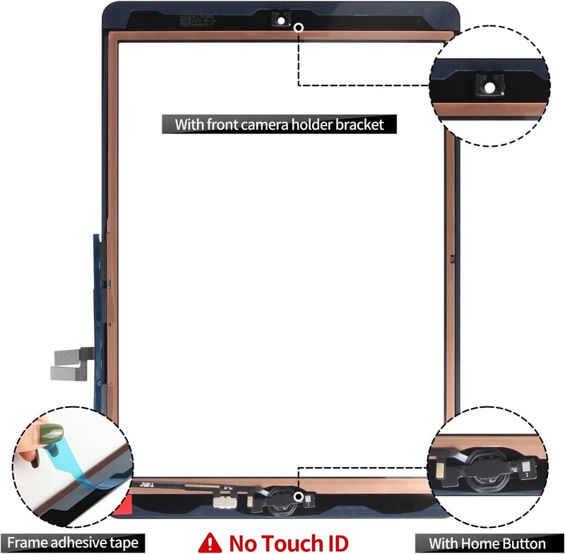 BEXUPULL استبدال شاشة iPad 10.2 2021 لجهاز iPad 9 الجيل 9 2021 مجموعة إصلاح لشاشة اللمس A2602 A2603 A2604 A2605 مع زر الصفحة الرئيسية باللون الأسود (بدون LCD) - Image 2